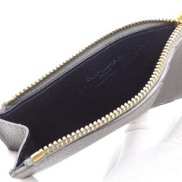Saint Laurent Card Case Grey Leather 458583 Coin Fragment Women Men Unisex A2... - Picture 4 of 4